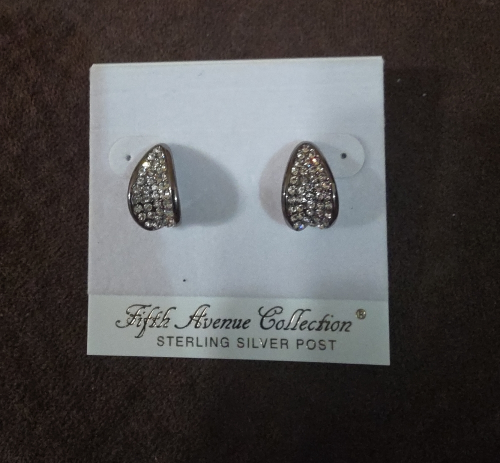 Silver Teardrop Crystal Stud Earrings - White